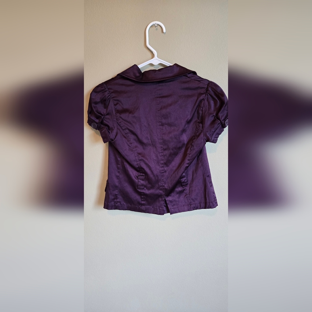Paris Blues Blazer Jacket Women’s Small Purple Satin Short Sleeve Fitted Button - Picture 10 of 11